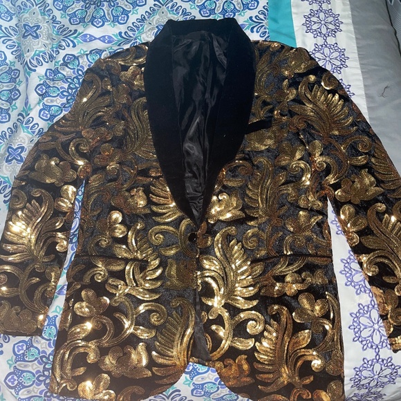 The "Lexington" Slim Fit Blazer Floral Sequin Suit Jacket - Picture 1 of 4